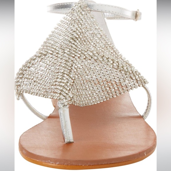 Steve Madden Shineyy Silver Crystal Mesh Diamond Ankle T Strap Thong Sandal 6.5 - Picture 2 of 11